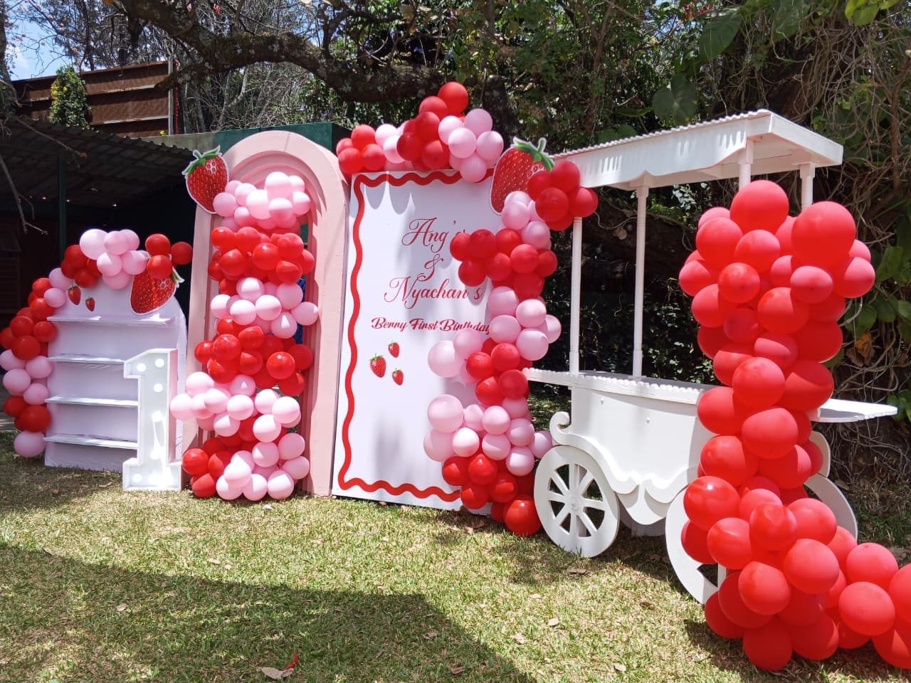 Grand Double Door Balloons Backdrop, Gift Stand and Display Table with Balloons Installation for Hire - view 2