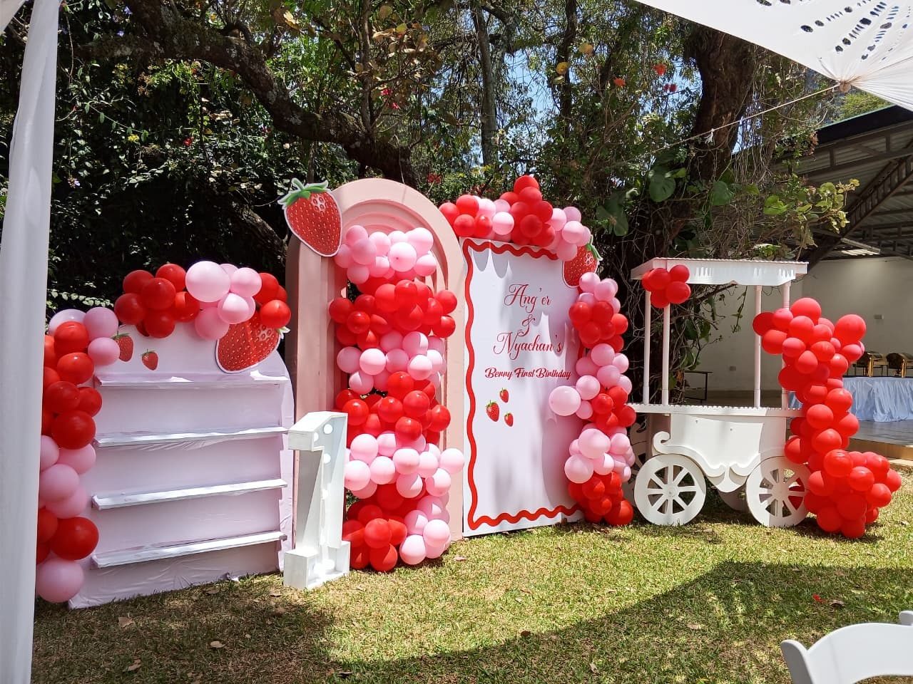 Grand Double Door Balloons Backdrop, Gift Stand and Display Table with Balloons Installation for Hire - view 3
