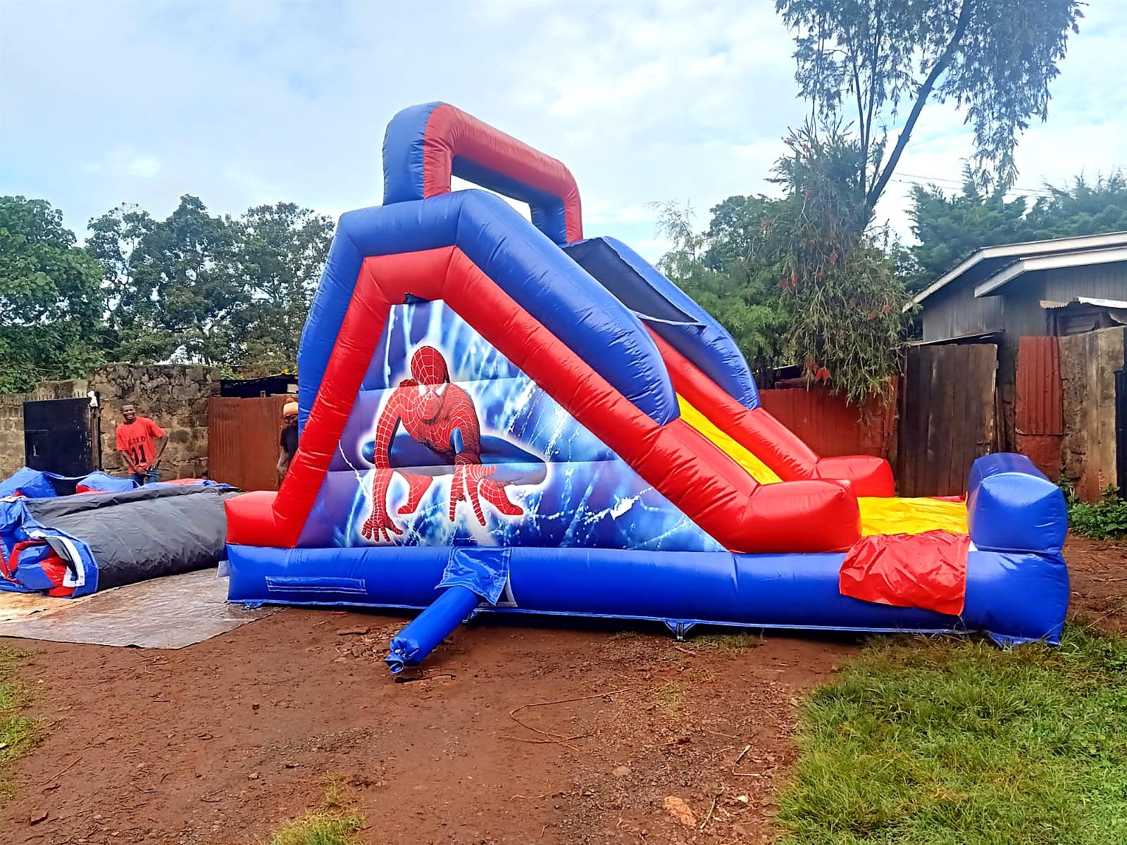 Spiderman Bounce Bouncy Dry Slide for hire at kids birthday party in Nairobi