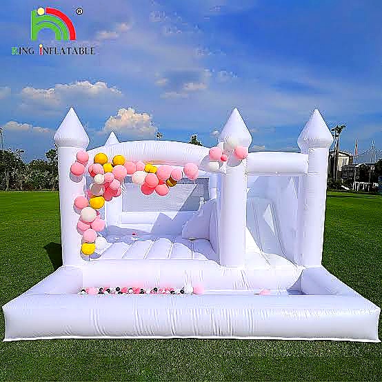 White Bouncing Castle with Balloons for hire at kids birthday party in Nairobi - view 2