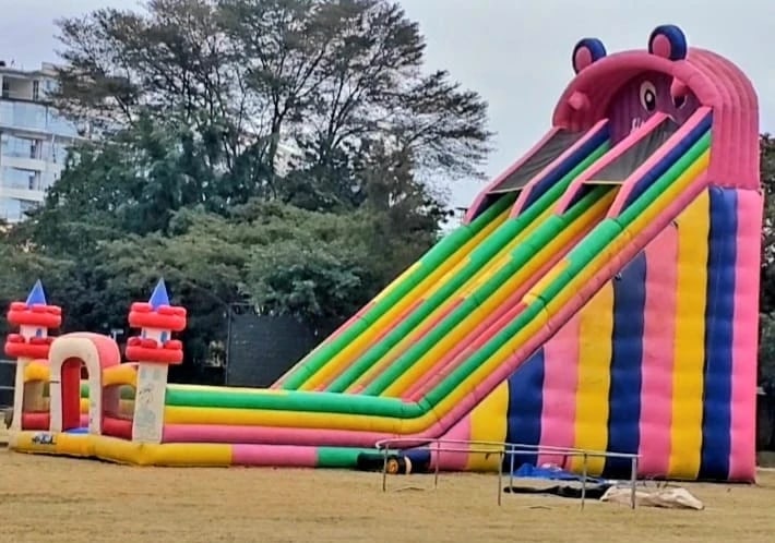 Giant Pink Bouncy Dry Slide for Hire — dry inflatable slide (no water) for a kids birthday party in Nairobi