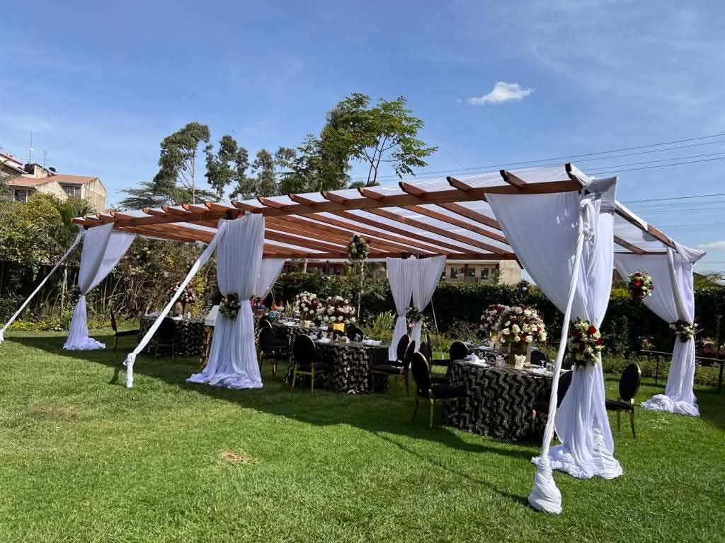Pagola Tent 6x6m with Greeneries – 50 Seater shading a kids birthday party in Nairobi